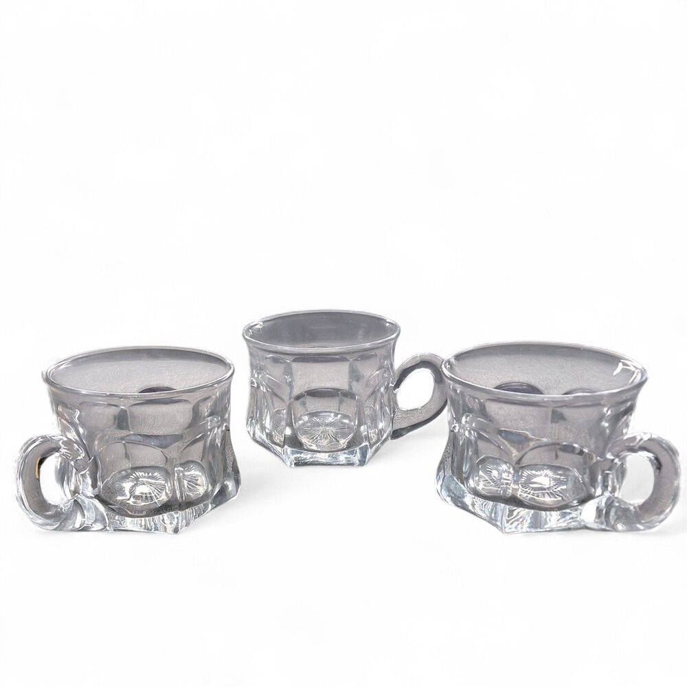 Heisey Colonial Punch Cup Set of 3 Clear Glass Starburst Vintage MCM